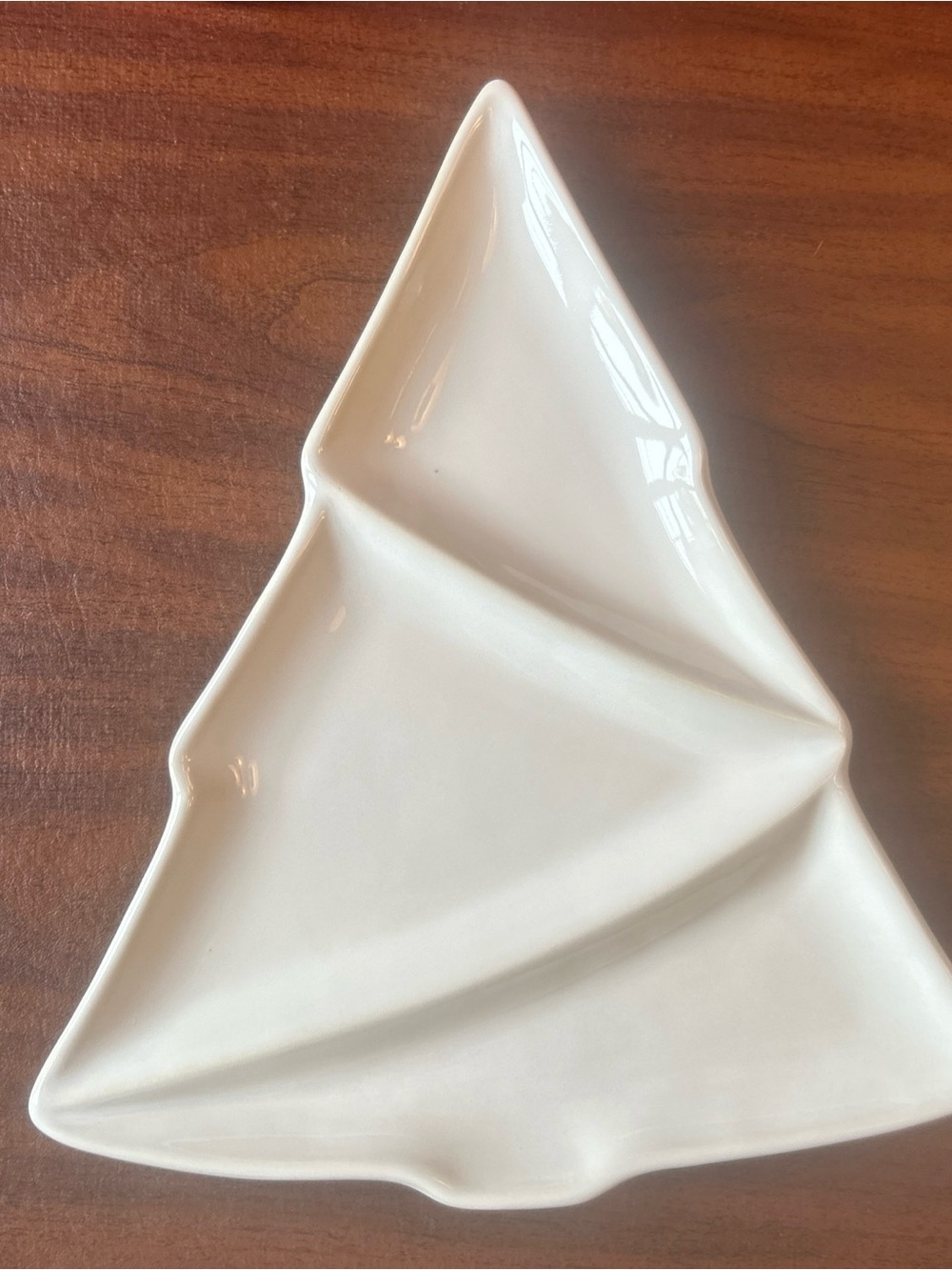 Crate & Barrel Christmas Tree Divided Serving Platter White Stoneware Holiday